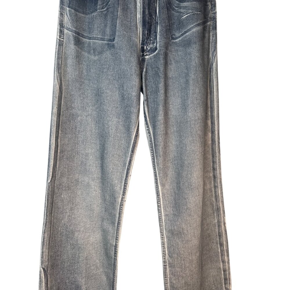 ZARA Size 2 High-Waisted Wide-Leg Jeans Blue Denim White Contrast - Picture 8 of 16